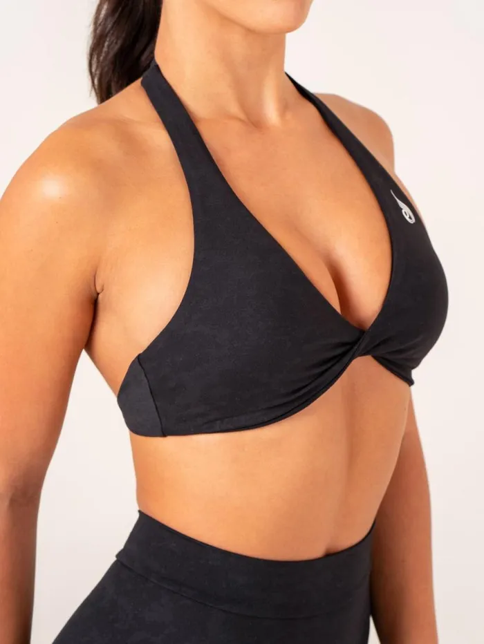 Sports Bras Womens Ryderwear NKD Stonewash Halter Sports Bra Black Stonewash
