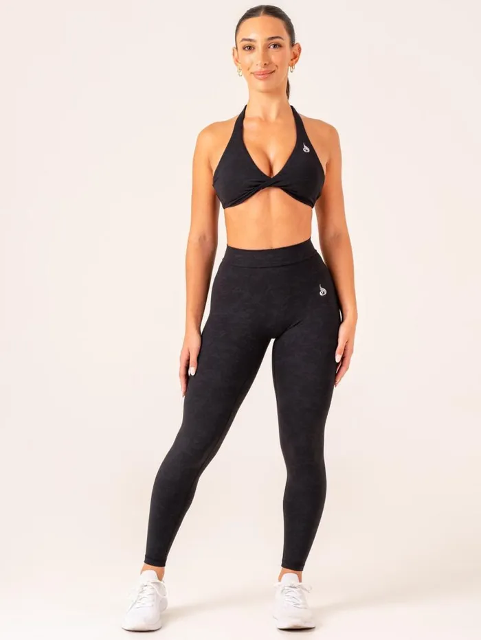 Sports Bras Womens Ryderwear NKD Stonewash Halter Sports Bra Black Stonewash