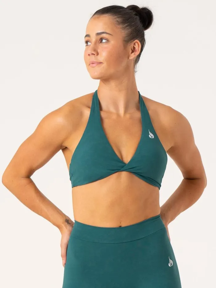 Sports Bras Womens Ryderwear NKD Stonewash Halter Sports Bra Emerald Stonewash