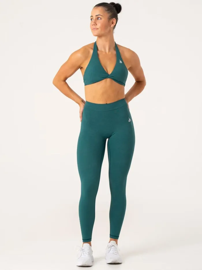 Sports Bras Womens Ryderwear NKD Stonewash Halter Sports Bra Emerald Stonewash
