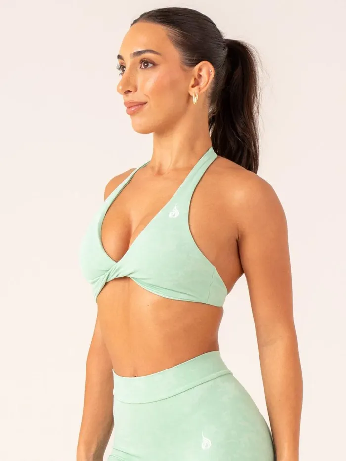 Sports Bras Womens Ryderwear NKD Stonewash Halter Sports Bra Mint Stonewash