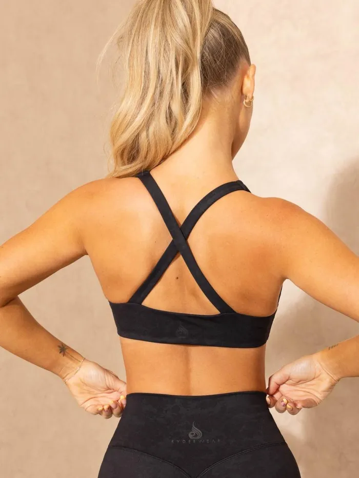 Sports Bras Womens Ryderwear NKD Stonewash Twist Sports Bra Black Stonewash