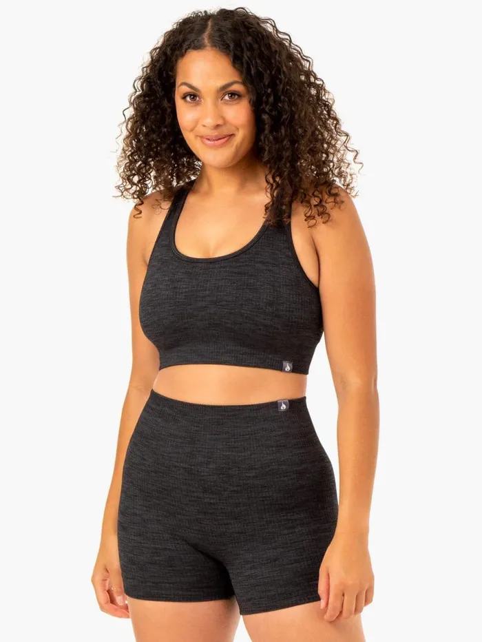 Sports Bras Womens Ryderwear Rib Seamless Sports Bra Black Marl