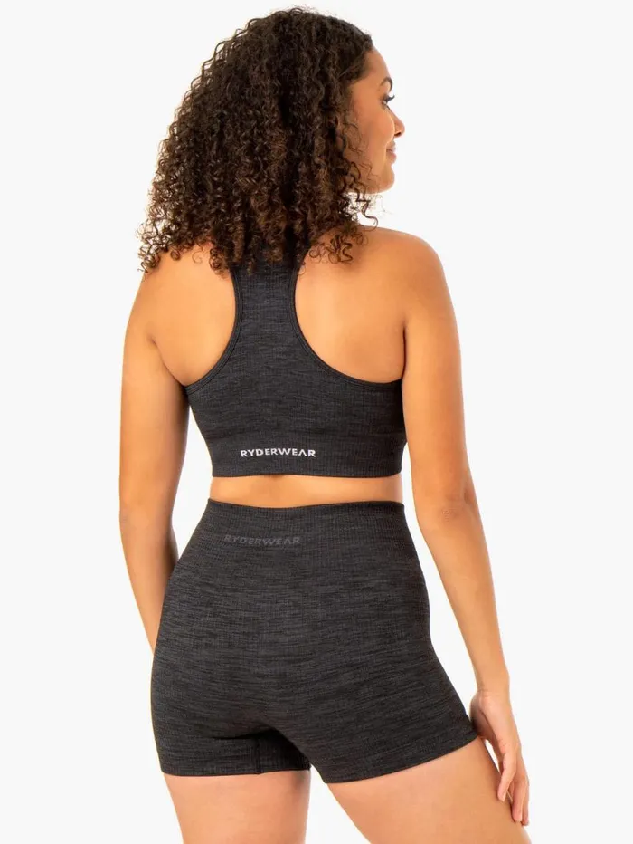 Sports Bras Womens Ryderwear Rib Seamless Sports Bra Black Marl