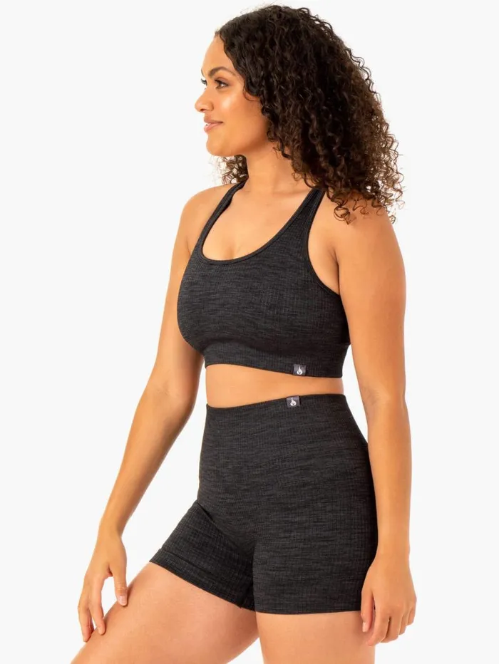 Sports Bras Womens Ryderwear Rib Seamless Sports Bra Black Marl