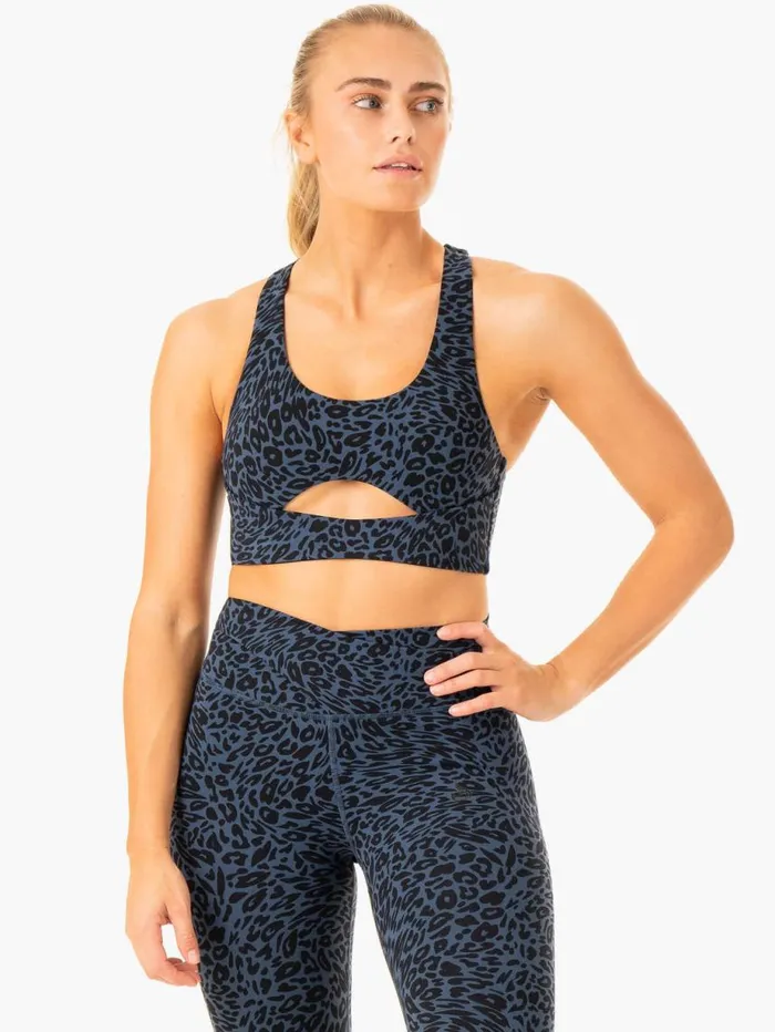 Sports Bras Womens Ryderwear Rotation Sports Bra Navy Leopard