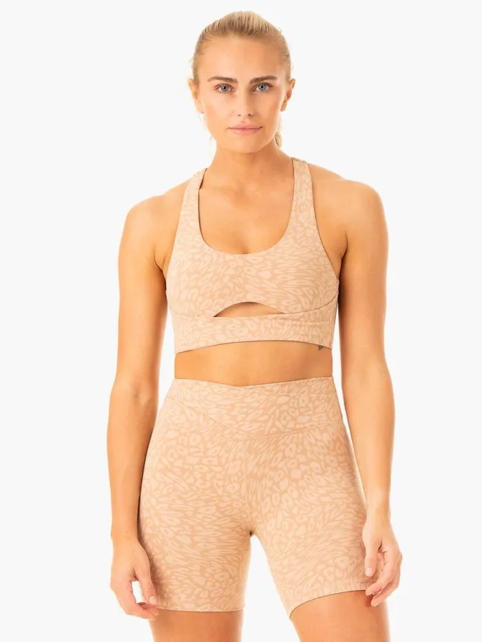 Sports Bras Womens Ryderwear Rotation Sports Bra Sandstone Leopard