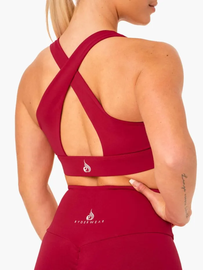 Sports Bras Womens Ryderwear Staples Cross Over Sports Bra Wine Red