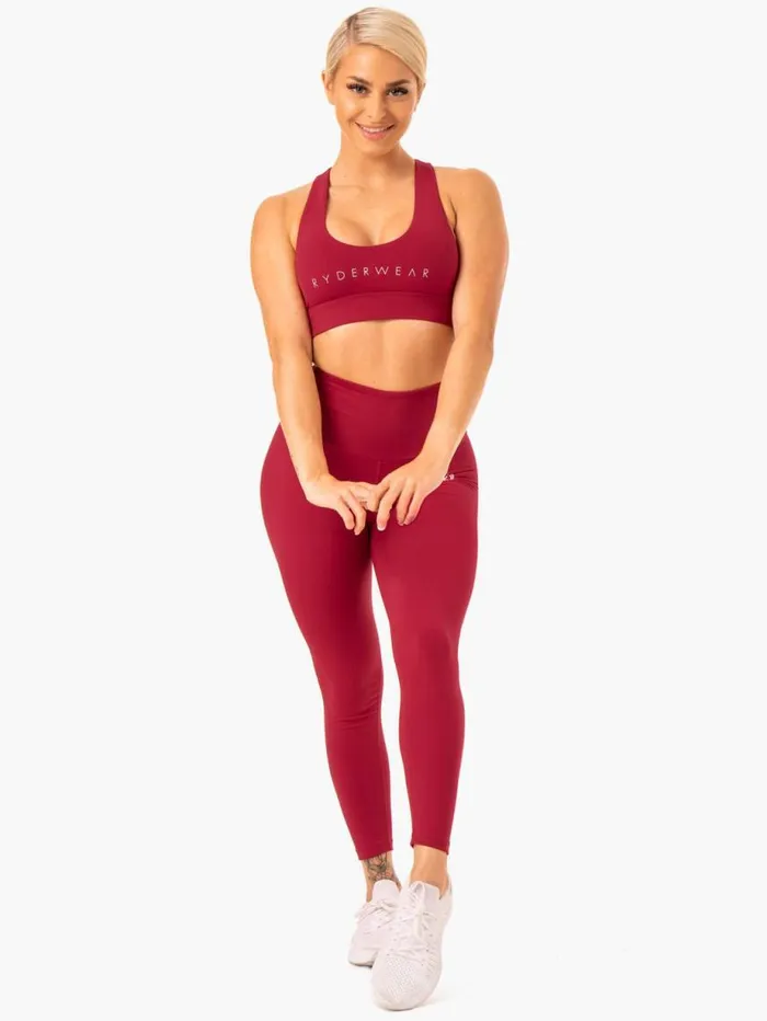 Sports Bras Womens Ryderwear Staples Cross Over Sports Bra Wine Red