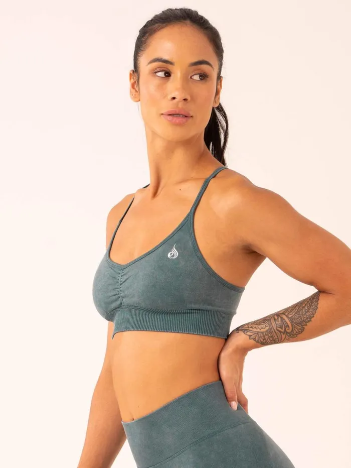 Sports Bras Womens Ryderwear Stonewash Seamless Sports Bra Petrol Stonewash