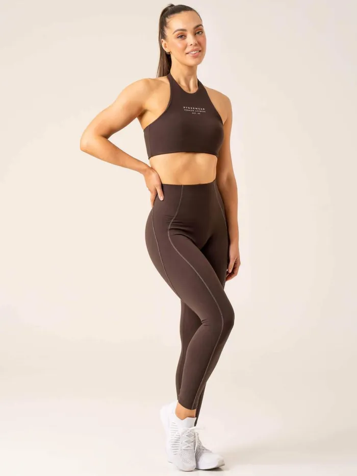 Sports Bras Womens Ryderwear Stride Halter Sports Bra Chocolate