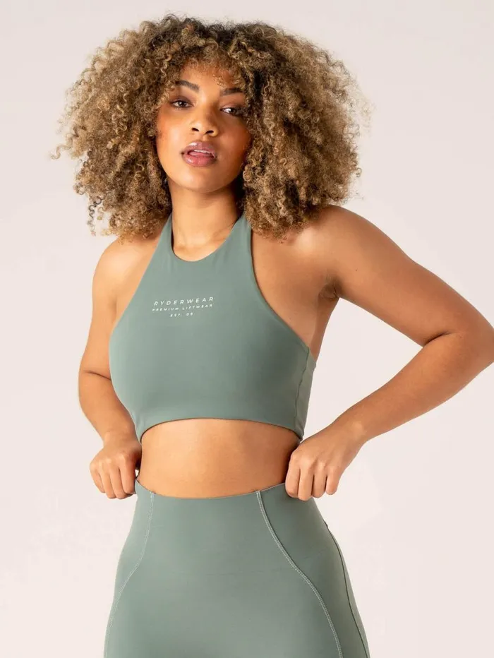 Sports Bras Womens Ryderwear Stride Halter Sports Bra Sage