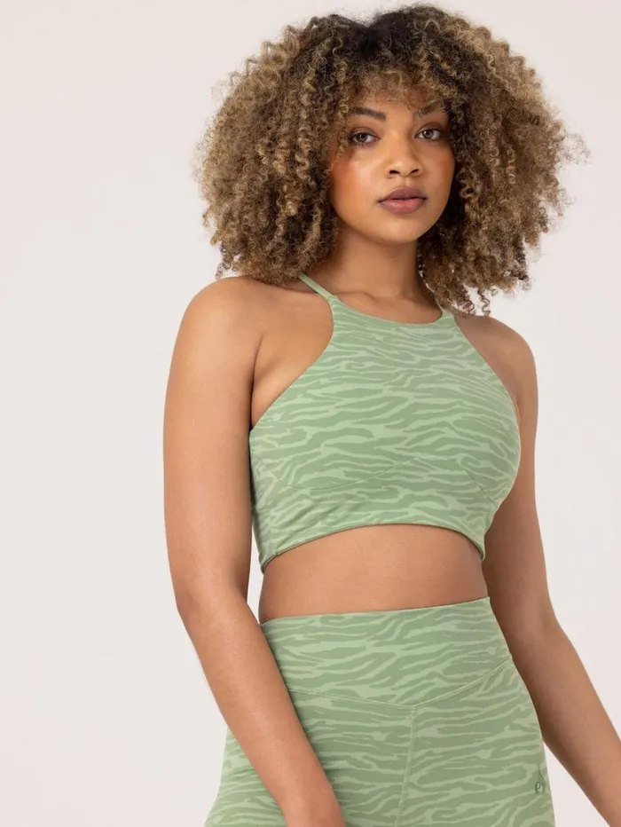 Sports Bras Womens Ryderwear Transform Reversible Sports Crop Jade Green Zebra