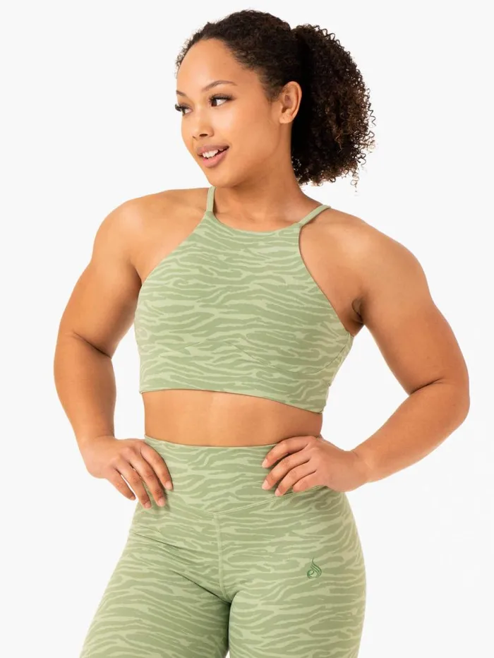 Sports Bras Womens Ryderwear Transform Reversible Sports Crop Jade Green Zebra