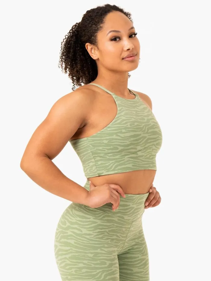 Sports Bras Womens Ryderwear Transform Reversible Sports Crop Jade Green Zebra