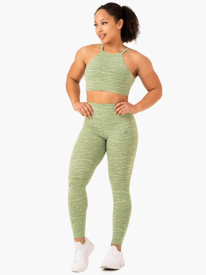 Sports Bras Womens Ryderwear Transform Reversible Sports Crop Jade Green Zebra