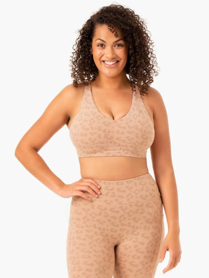 Sports Bras Womens Ryderwear Ultra VNeck Sports Bra Tan Leopard