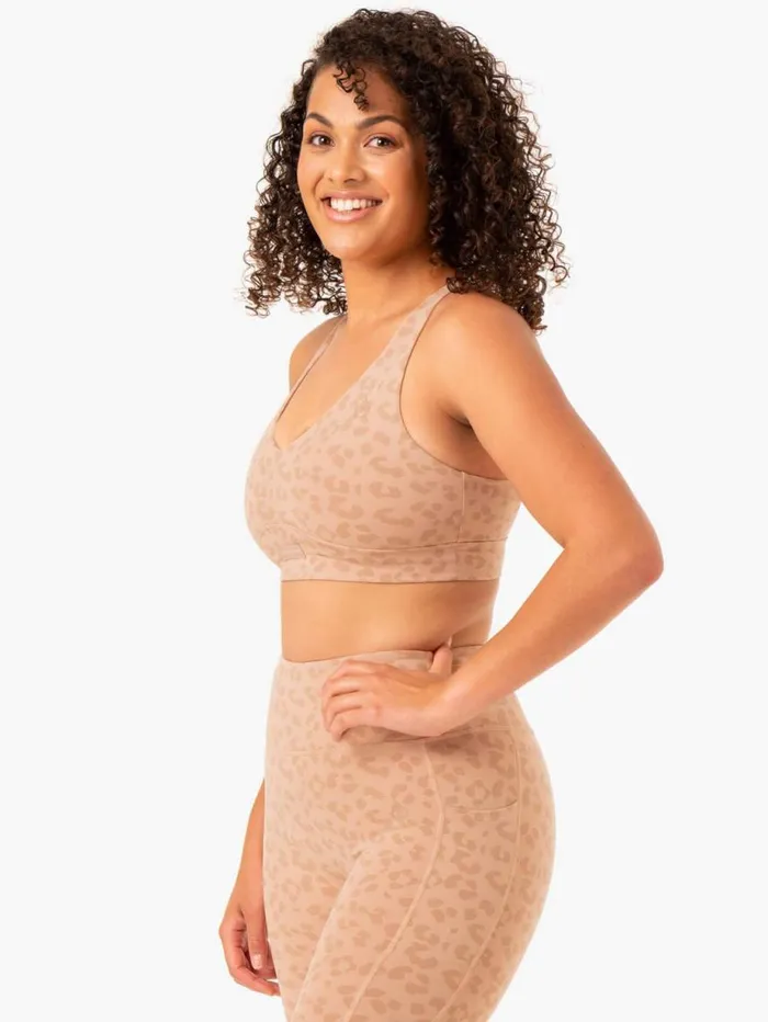 Sports Bras Womens Ryderwear Ultra VNeck Sports Bra Tan Leopard