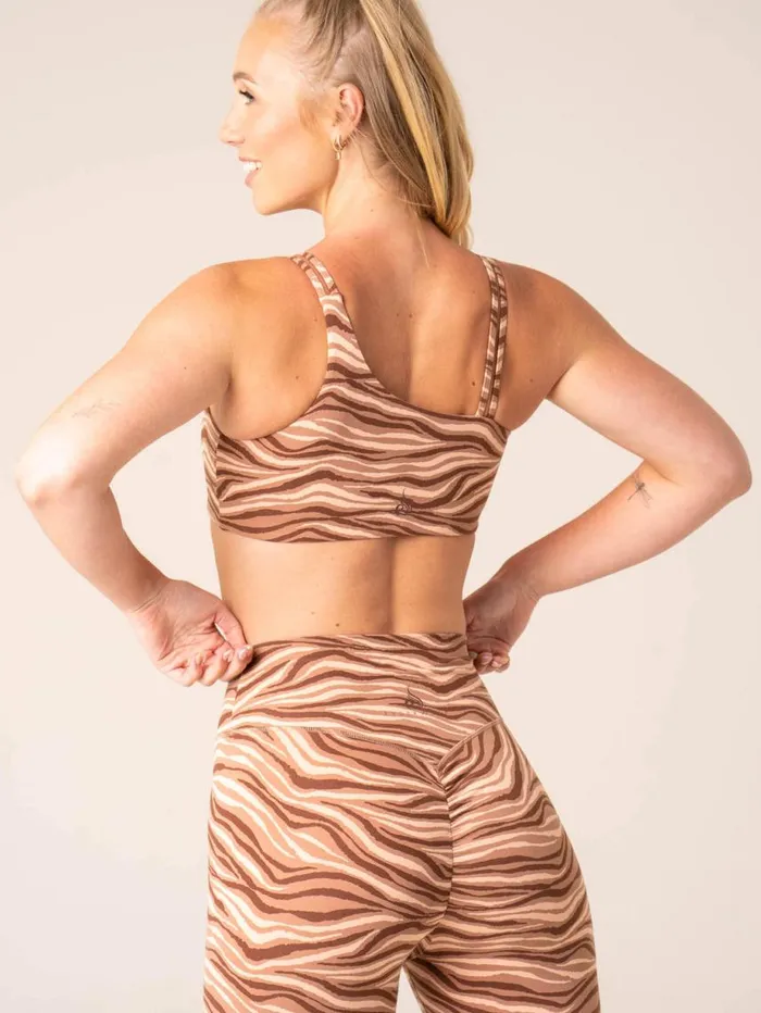 Sports Bras Womens Ryderwear Unstoppable One Shoulder Sports Bra Mocha Zebra