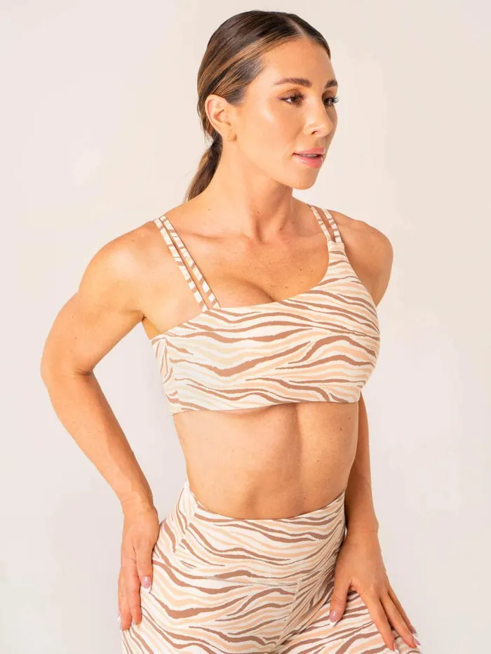 Sports Bras Womens Ryderwear Unstoppable One Shoulder Sports Bra Vanilla Zebra