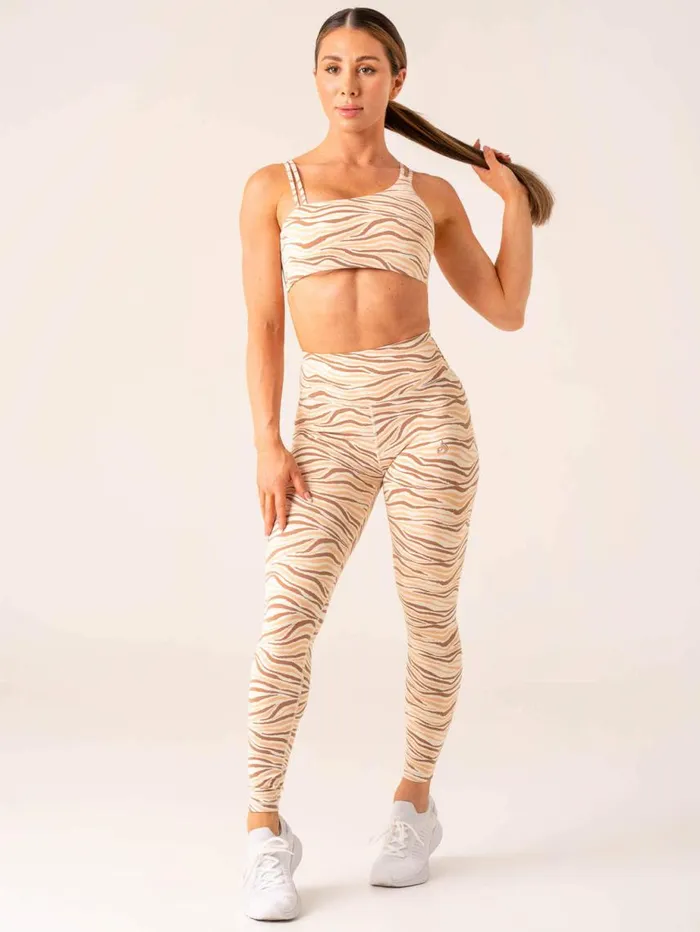 Sports Bras Womens Ryderwear Unstoppable One Shoulder Sports Bra Vanilla Zebra