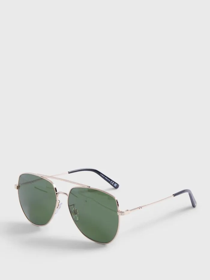 Sunglasses and Eyewear Mens Paul Stuart BALLY Shiny Rose Gold Aviator Sunglasses With Green Lens Rose Gold