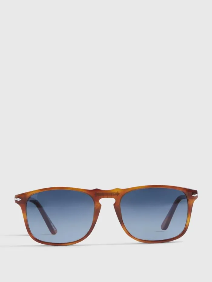 Sunglasses and Eyewear Mens Paul Stuart Persol Tierra Di Siena Sunglasses With Polar Gradient Blue Lens Brown