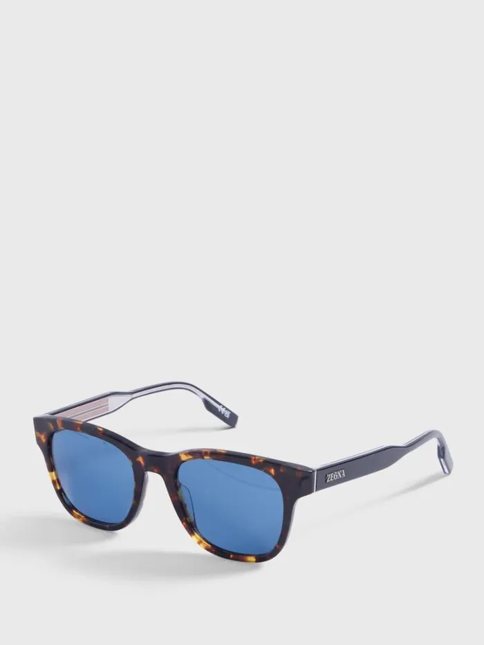 Sunglasses and Eyewear Mens Paul Stuart ZEGNA Shiny Classic Havana Sunglasses Brown