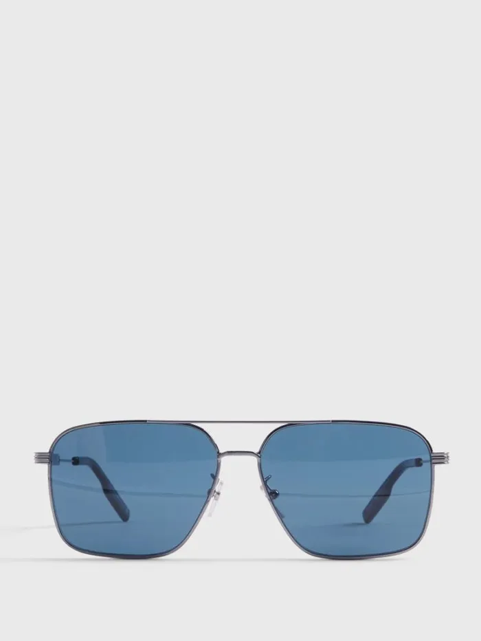 Sunglasses and Eyewear Mens Paul Stuart ZEGNA Shiny Gunmetal Sunglasses With Blue Lens Silver