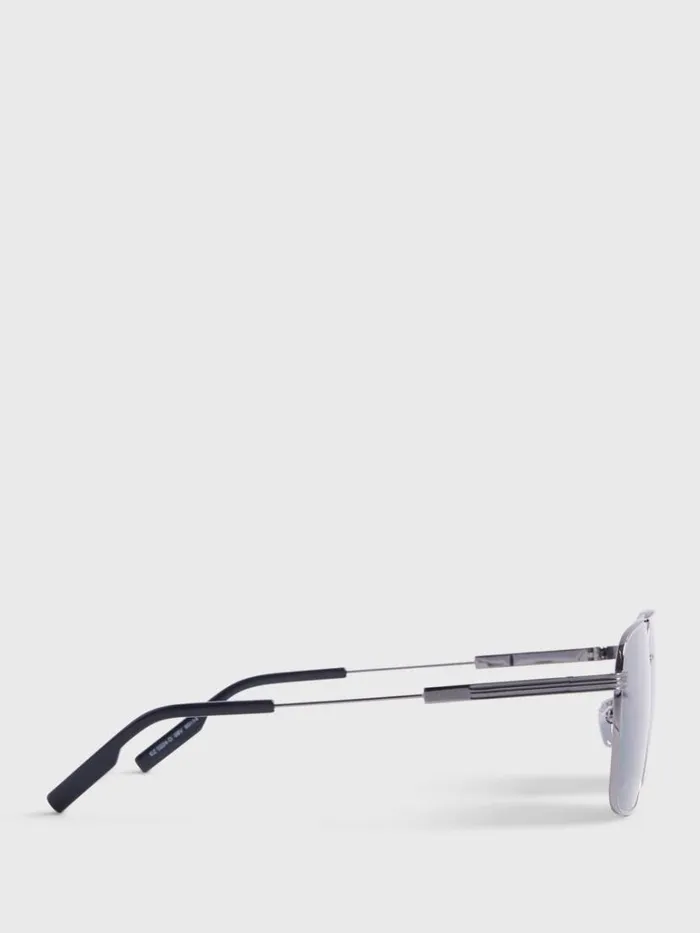 Sunglasses and Eyewear Mens Paul Stuart ZEGNA Shiny Gunmetal Sunglasses With Blue Lens Silver