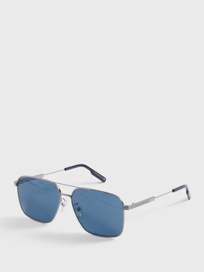 Sunglasses and Eyewear Mens Paul Stuart ZEGNA Shiny Gunmetal Sunglasses With Blue Lens Silver
