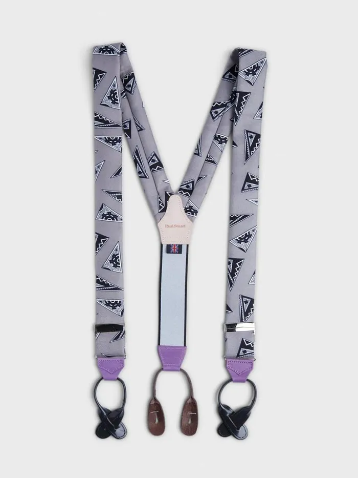 Suspenders Mens Paul Stuart Silk Triangle Braces Grey