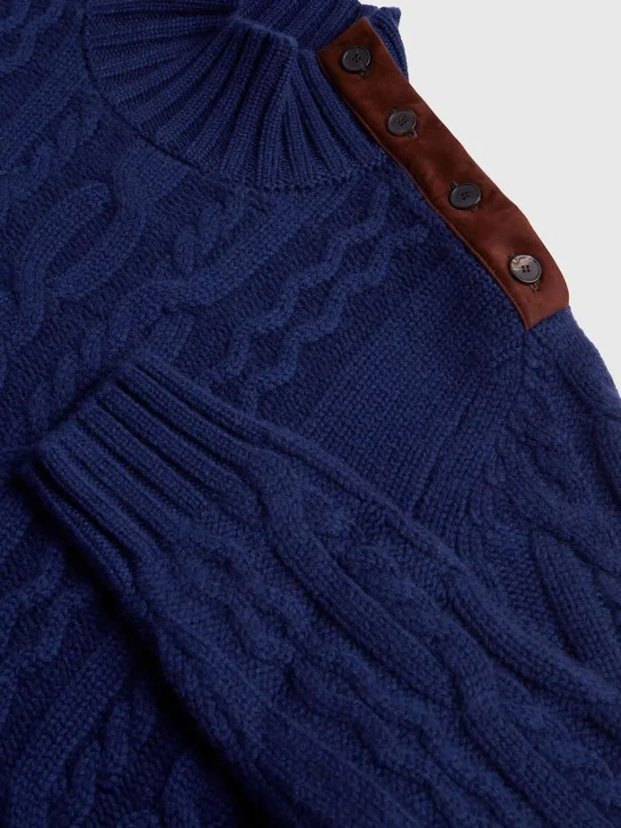 Sweaters Mens Paul Stuart All Over Cable Mock Neck Sweater Marine Blue