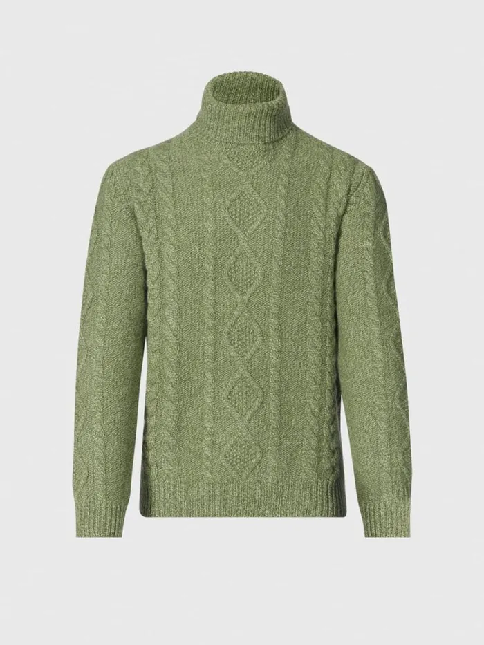 Sweaters Mens Paul Stuart Aran Cable Turtleneck Sweater Moss