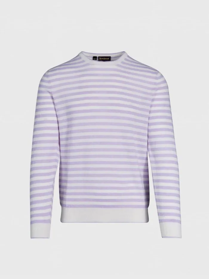 Sweaters Mens Paul Stuart Cashmere and Linen Striped Crewneck Sweater Bluewhite