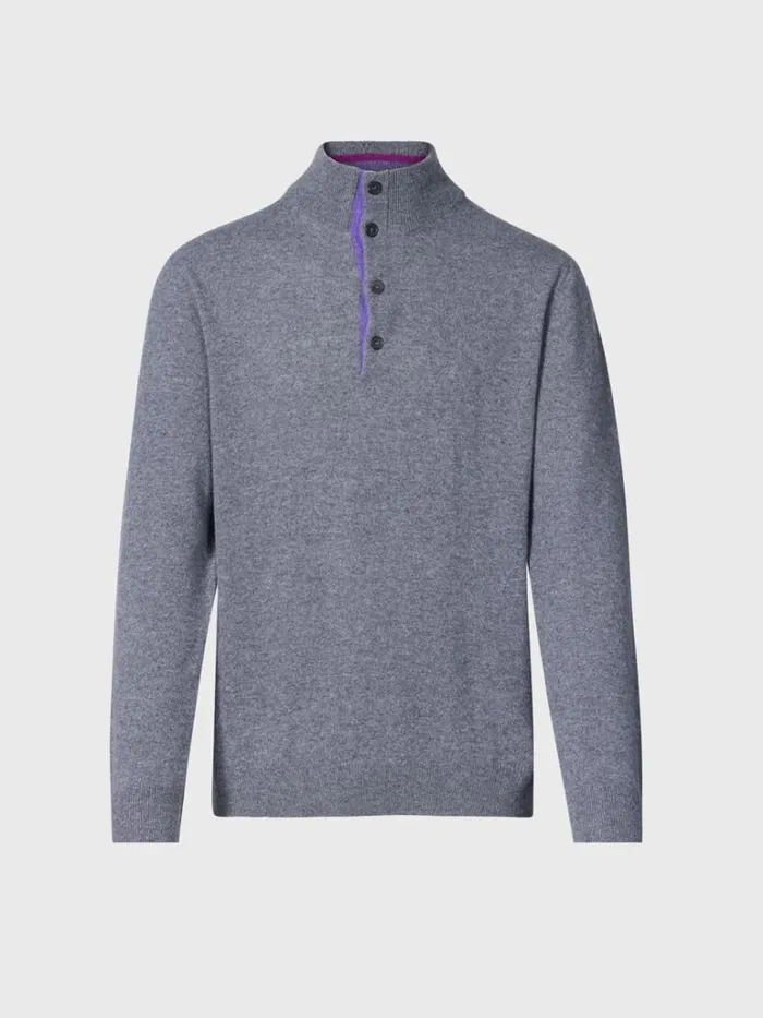 Sweaters Mens Paul Stuart Cashmere Button Mock Neck Sweater Grey