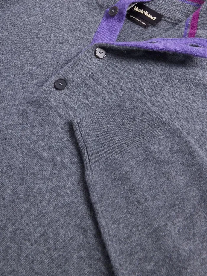 Sweaters Mens Paul Stuart Cashmere Button Mock Neck Sweater Grey