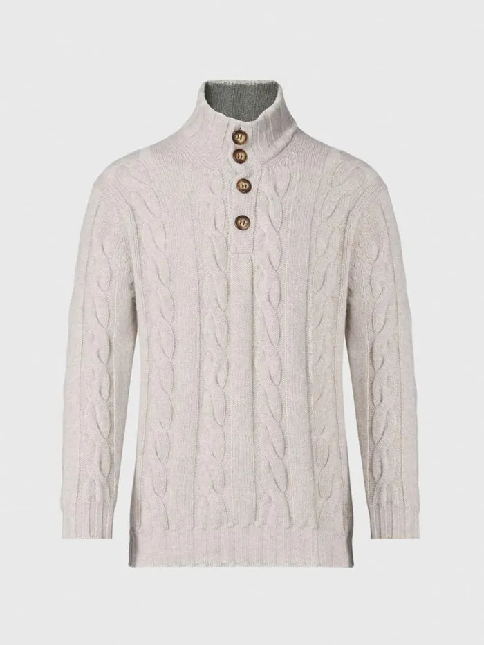 Sweaters Mens Paul Stuart Cashmere Cable Mock Neck Natural