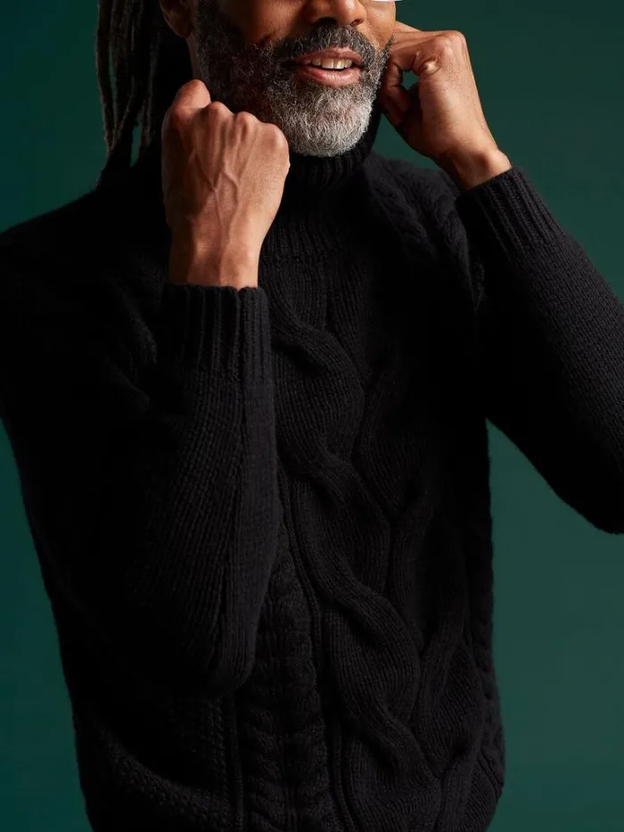 Sweaters Mens Paul Stuart Cashmere Cable Turtleneck Sweater Black