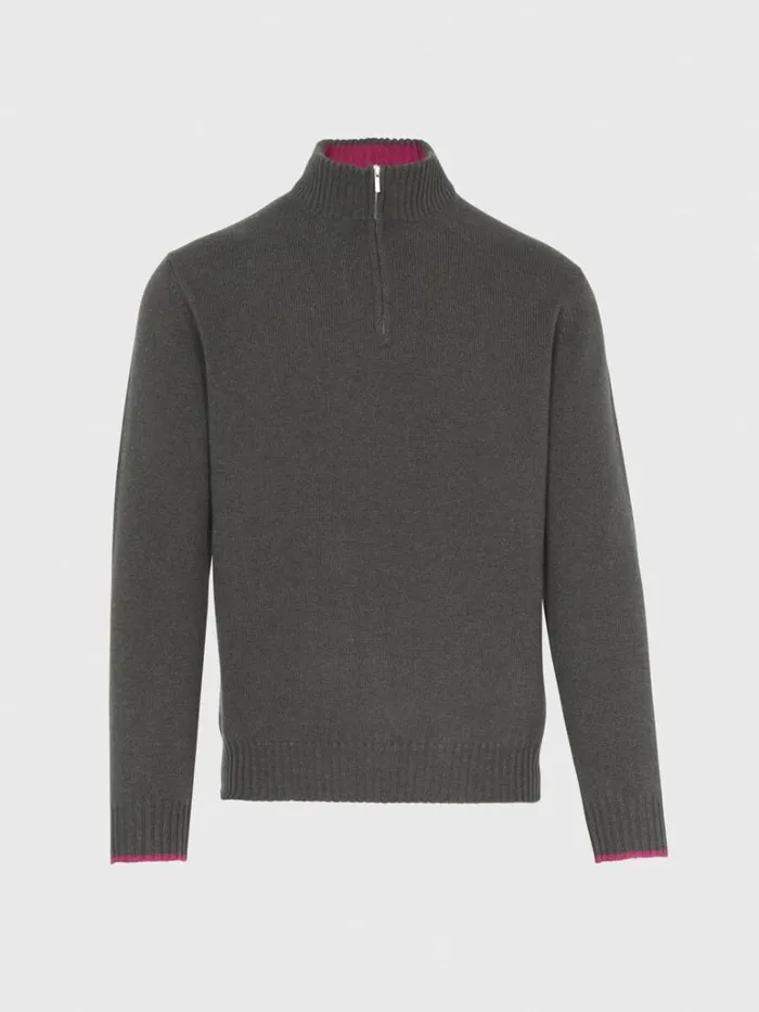 Sweaters Mens Paul Stuart Cashmere Quarter Zip Sweater With Inside Contrast Navy