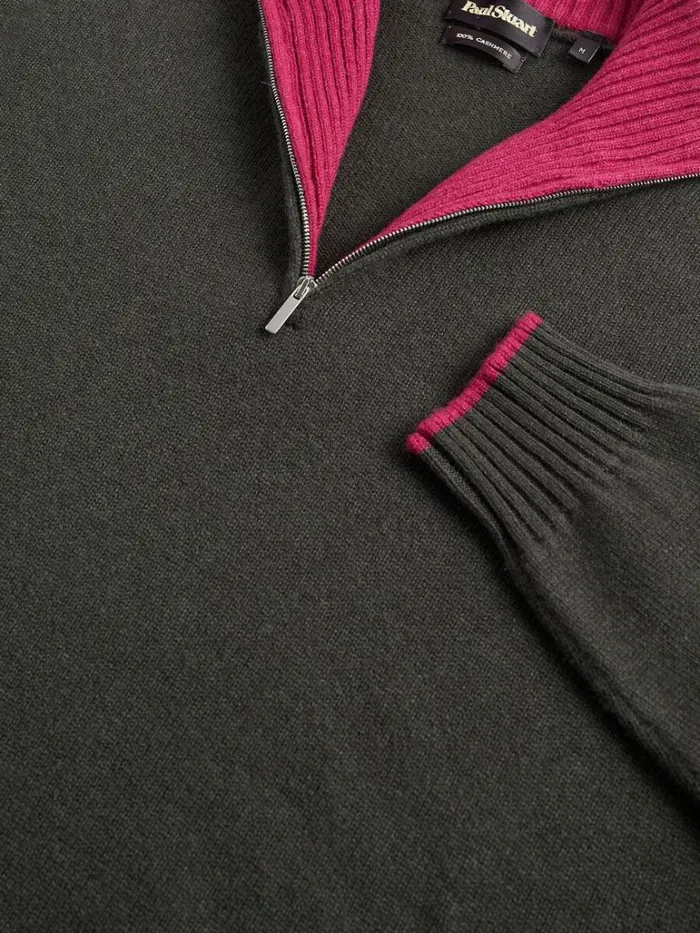 Sweaters Mens Paul Stuart Cashmere Quarter Zip Sweater With Inside Contrast Navy