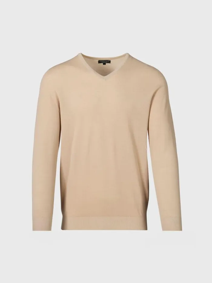 Sweaters Mens Paul Stuart Cotton Piqu VNeck Sweater Apricot