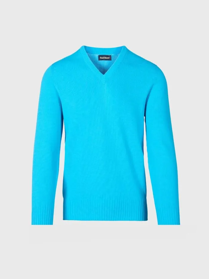 Sweaters Mens Paul Stuart Cotton VNeck Sweater Aqua