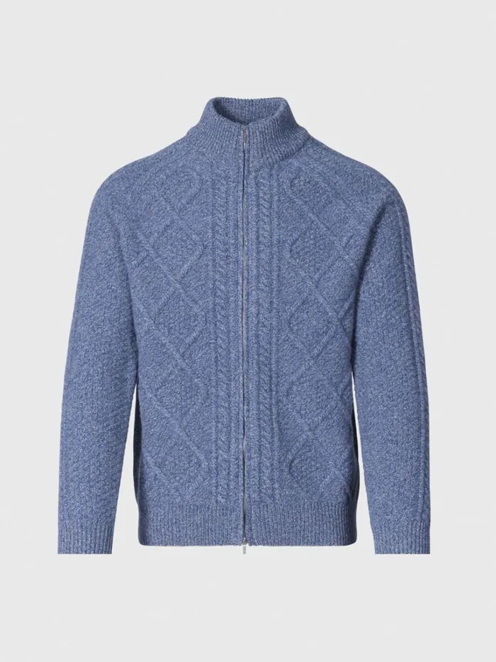 Sweaters Mens Paul Stuart Diamond Stitch Full Zip Cardigan Blue Mix