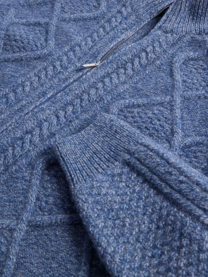 Sweaters Mens Paul Stuart Diamond Stitch Full Zip Cardigan Blue Mix