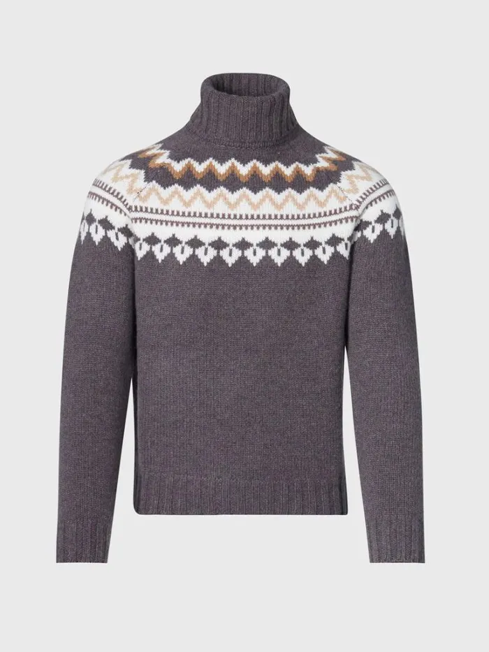 Sweaters Mens Paul Stuart Fair Isle Turtleneck Sweater Dark Brown