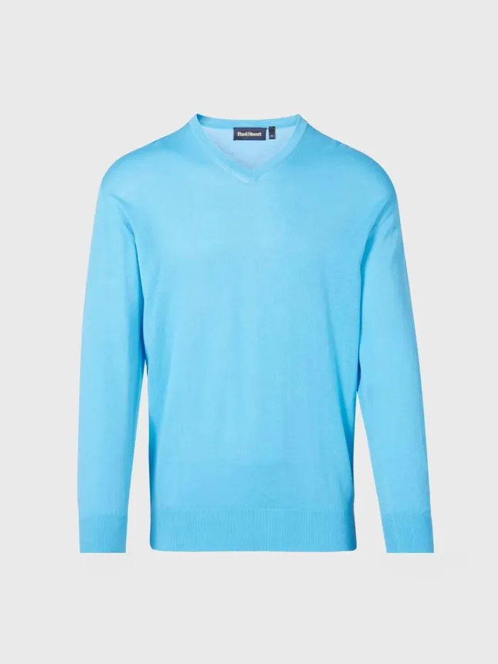 Sweaters Mens Paul Stuart Fine Gauge Cotton VNeck Sweater Iris