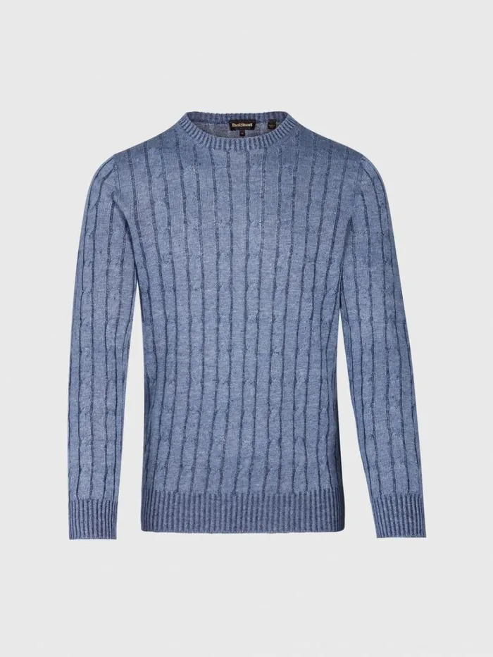 Sweaters Mens Paul Stuart Linen Cable Crewneck Sweater Denim