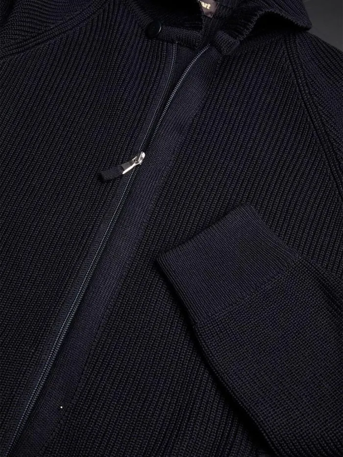 Sweaters Mens Paul Stuart Merino Wool Ribbed Full Zip Cardigan Black