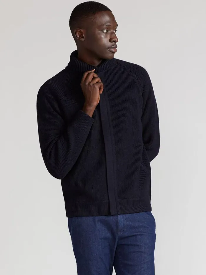 Sweaters Mens Paul Stuart Merino Wool Ribbed Full Zip Cardigan Black